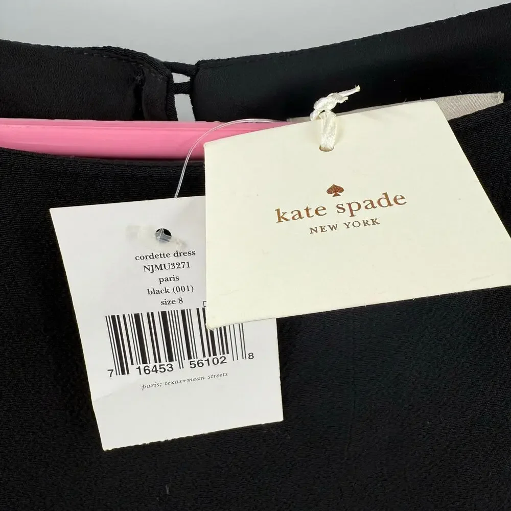 Kate Spade Cordette Dress Size 8 NWT Black Shift Mini Cocktail Evening Holiday